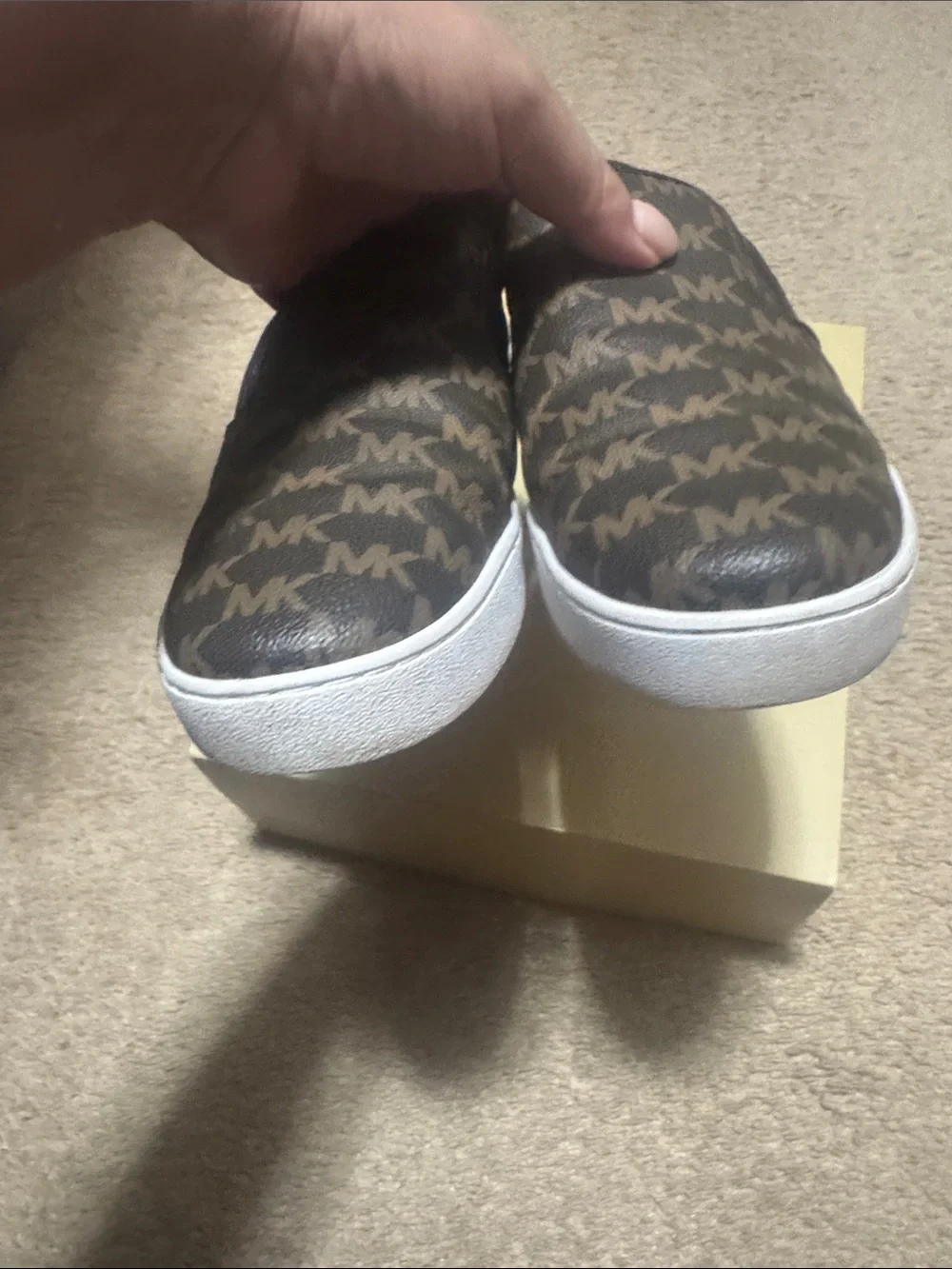 Michael Kors Brown MK Monogram Slip-On Sneakers with White Outsole